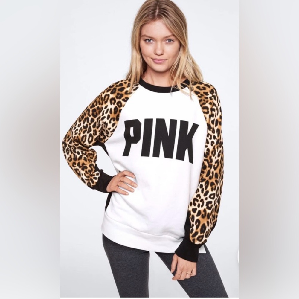 Victoria's Secret PINK Leopard Sleeve Sweatshirt